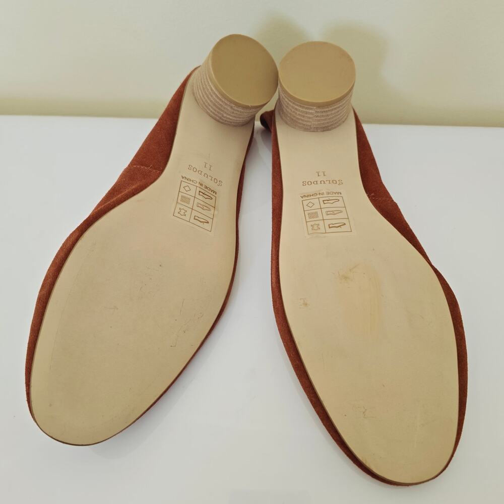 Anthropologie Soludos Juliette Pumps Stacked Heel Suede Round Toe Rust Orange 11 - Picture 12 of 12